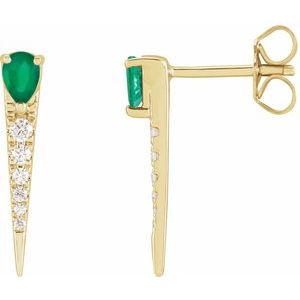 14K Yellow Gold Natural Emerald & 1/8 CTW Natural Diamond Spike Earrings
