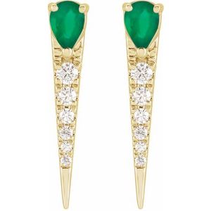 14K Yellow Gold Natural Emerald & 1/8 CTW Natural Diamond Spike Earrings – image 2