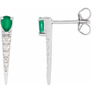 14K White Gold Natural Emerald & 1/8 CTW Natural Diamond Spike Earrings