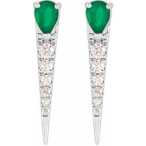 14K White Gold Natural Emerald & 1/8 CTW Natural Diamond Spike Earrings