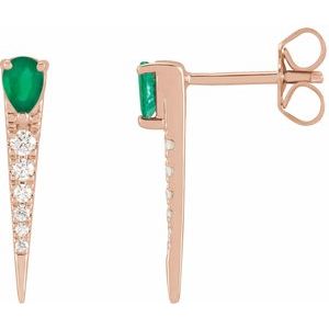 14K Rose Gold Natural Emerald & 1/8 CTW Natural Diamond Spike Earrings
