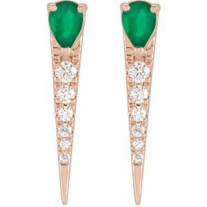 14K Rose Gold Natural Emerald & 1/8 CTW Natural Diamond Spike Earrings