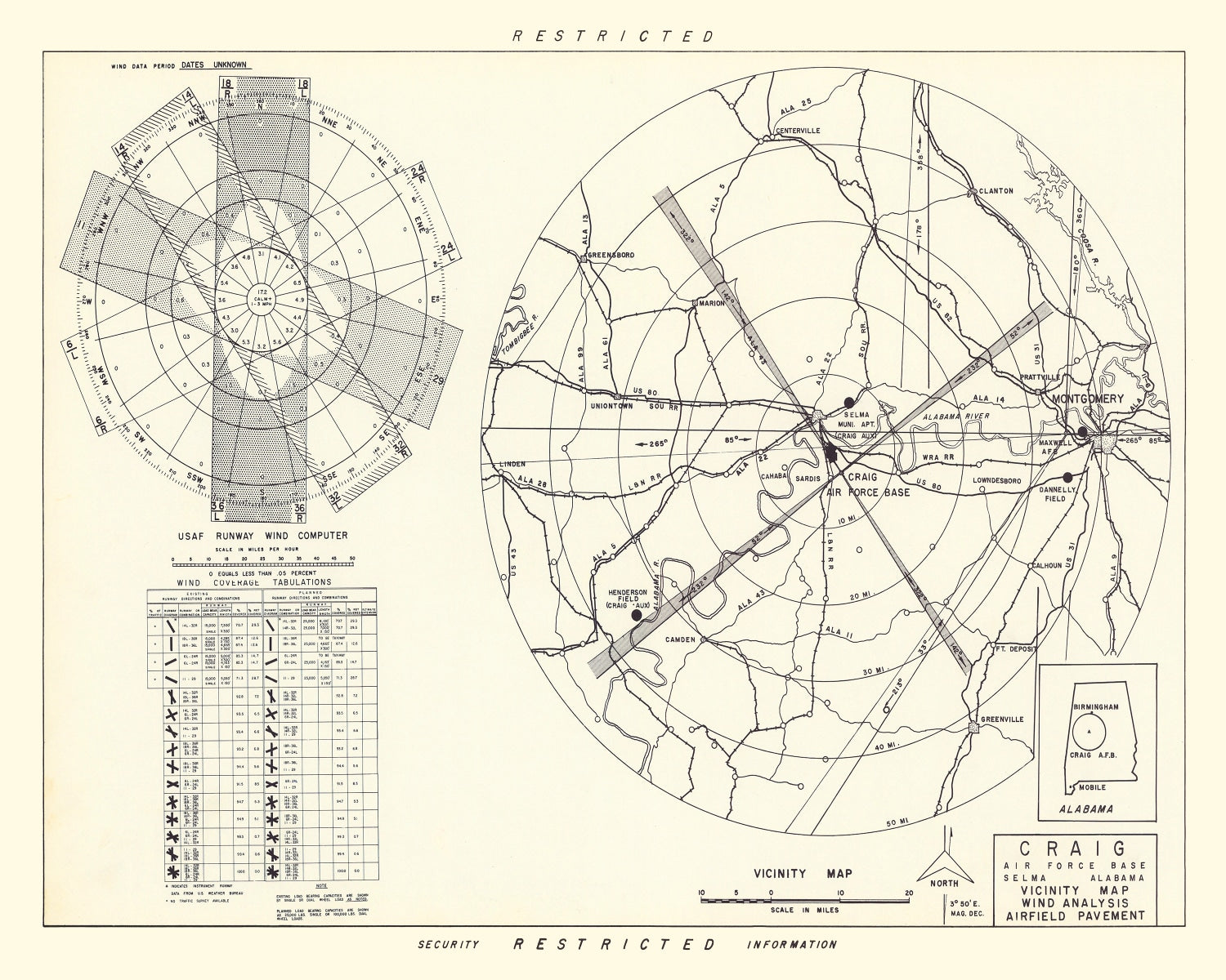 Vintage Map of the Craig Air Force Base Vicinity, 1950