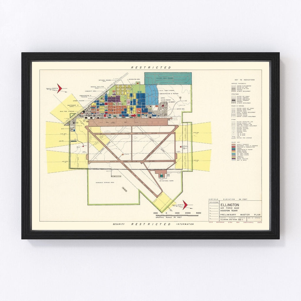 Vintage Map of Ellington Air Force Base, 1953
