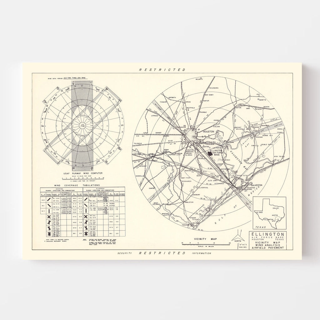 Vintage Map of the Ellington Air Force Base Vicinity, 1953