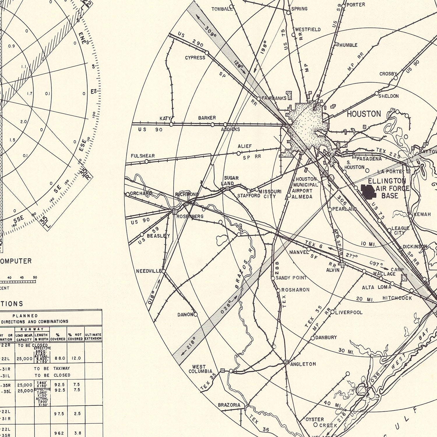 Vintage Map of the Ellington Air Force Base Vicinity, 1953