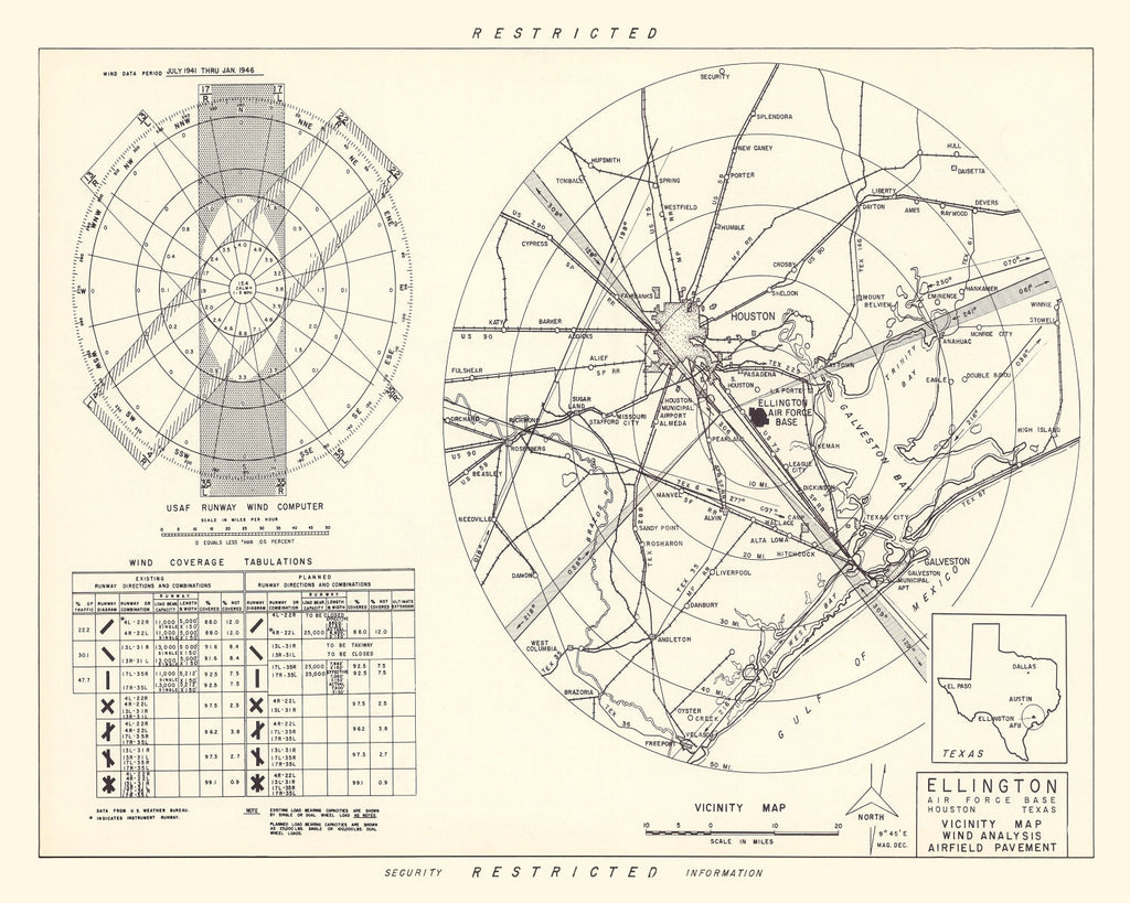 Vintage Map of the Ellington Air Force Base Vicinity, 1953