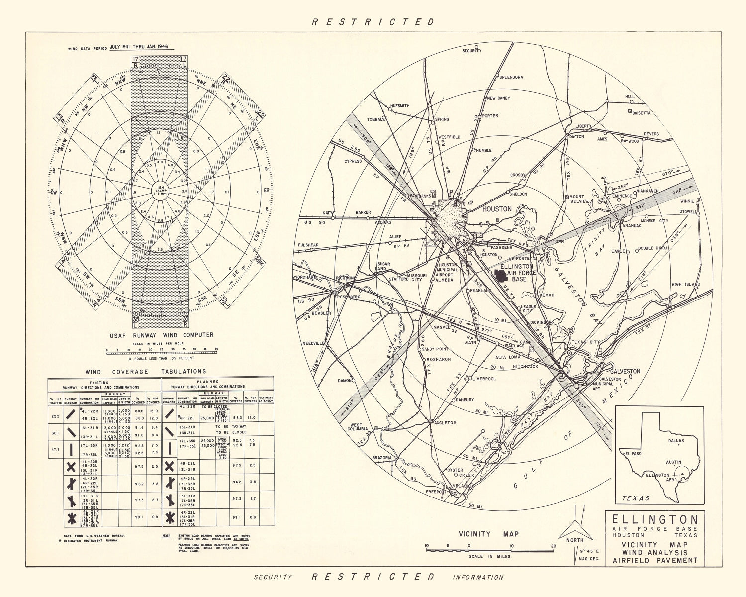 Vintage Map of the Ellington Air Force Base Vicinity, 1953