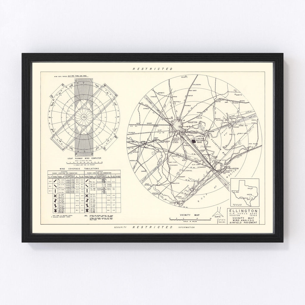 Vintage Map of the Ellington Air Force Base Vicinity, 1953