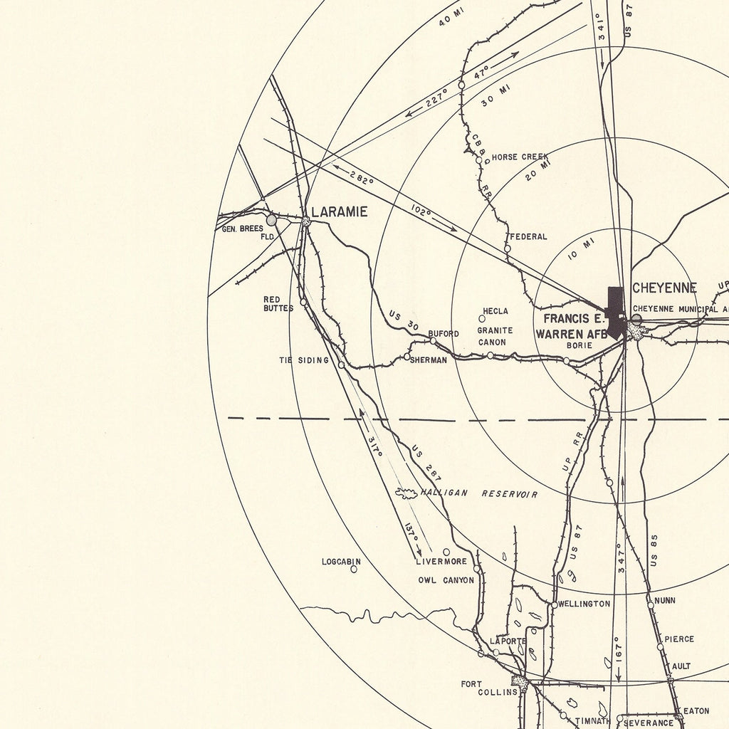 Vintage Map of the Francis E. Warren Air Force Base Vicinity, 1952