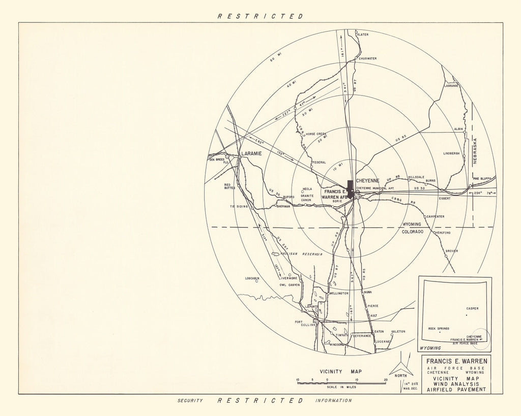 Vintage Map of the Francis E. Warren Air Force Base Vicinity, 1952