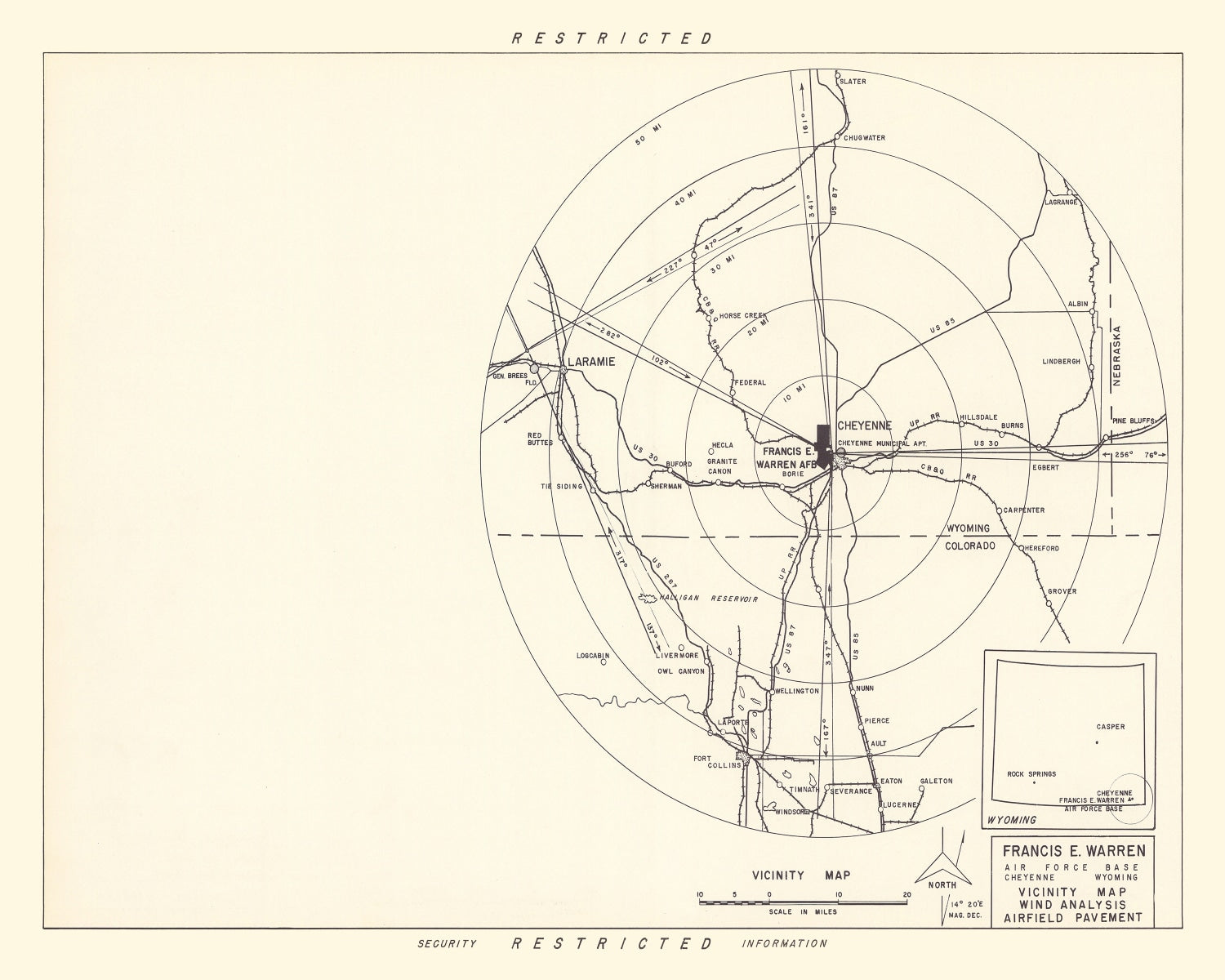 Vintage Map of the Francis E. Warren Air Force Base Vicinity, 1952