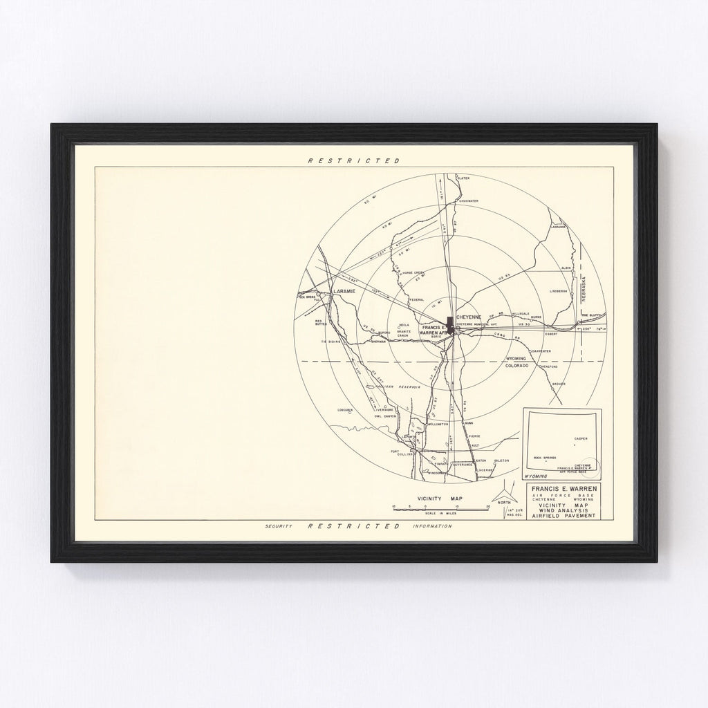 Vintage Map of the Francis E. Warren Air Force Base Vicinity, 1952
