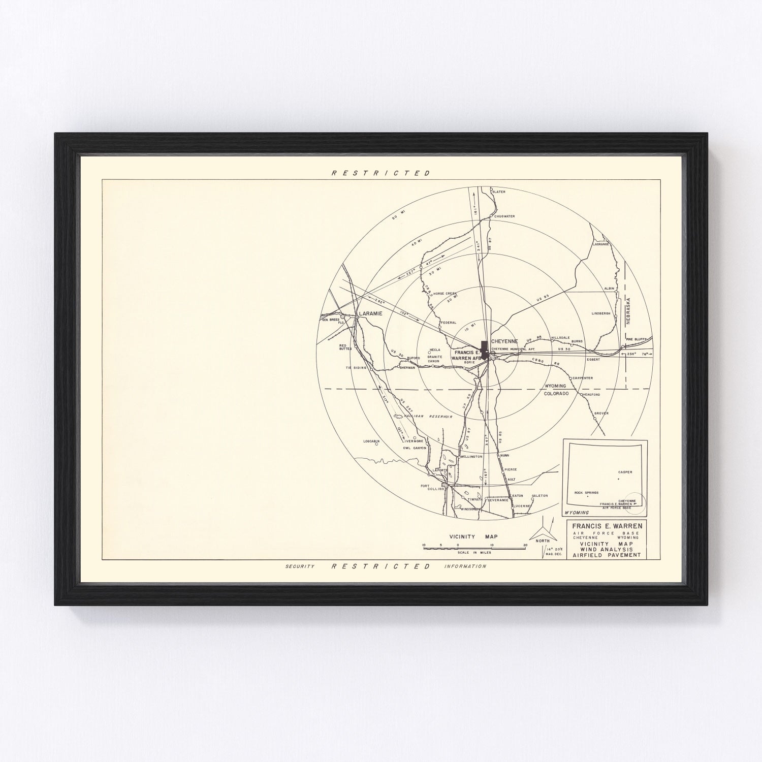 Vintage Map of the Francis E. Warren Air Force Base Vicinity, 1952