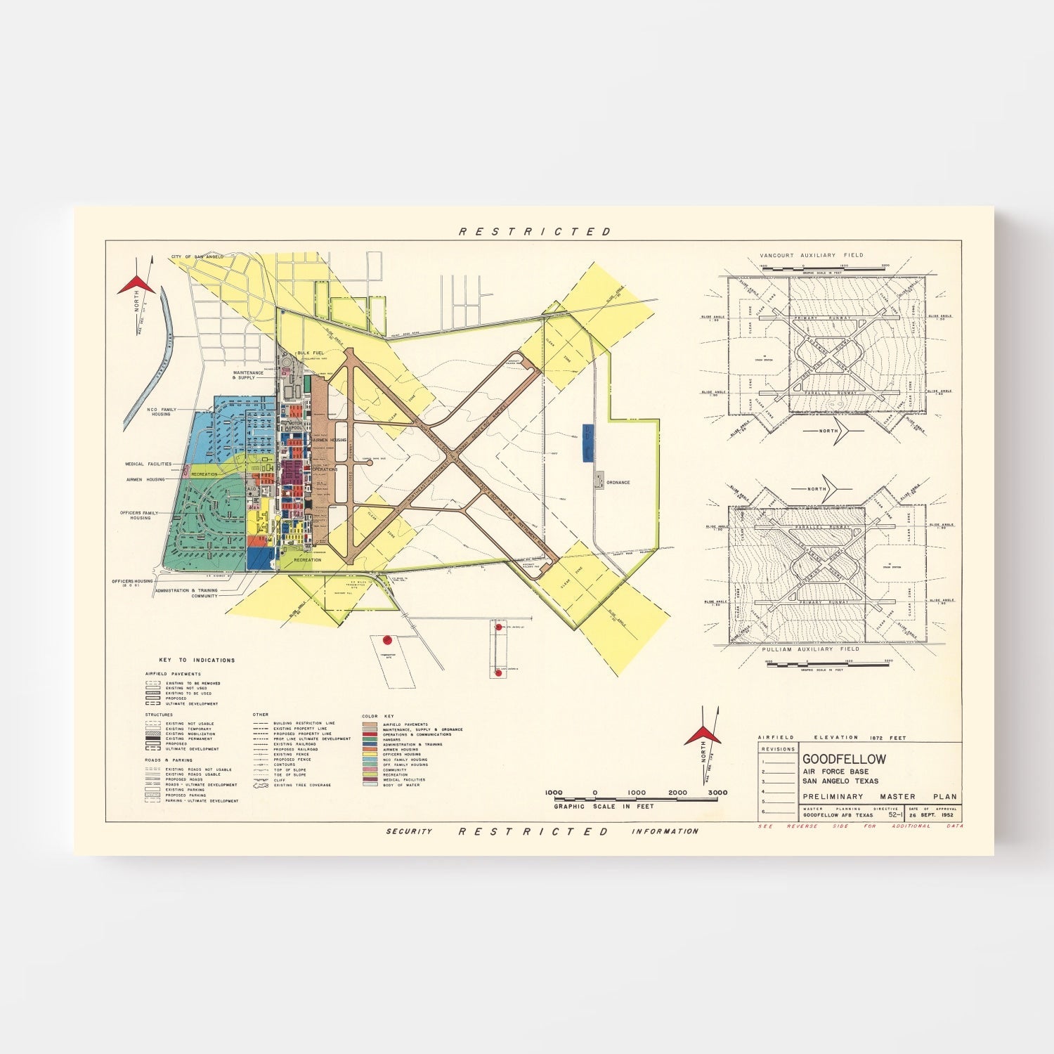 Vintage Map of Goodfellow Air Force Base, 1952