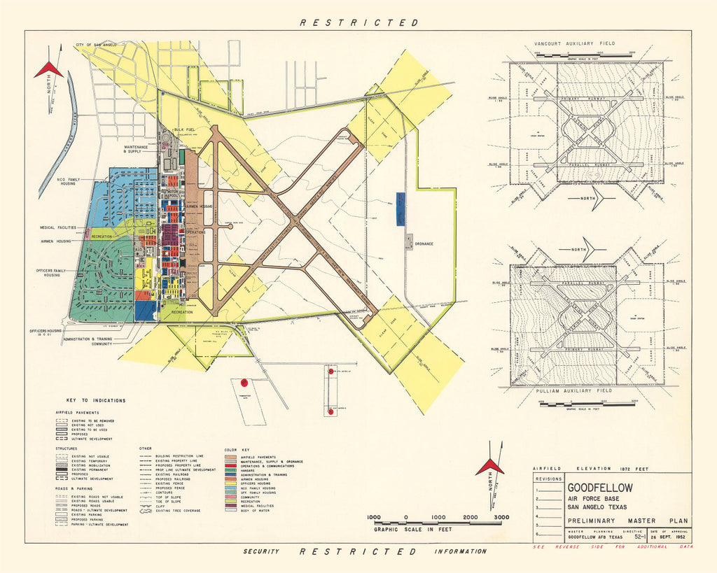 Vintage Map of Goodfellow Air Force Base, 1952