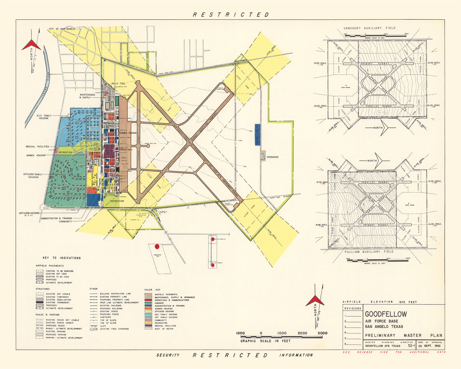 Vintage Map of Goodfellow Air Force Base, 1952
