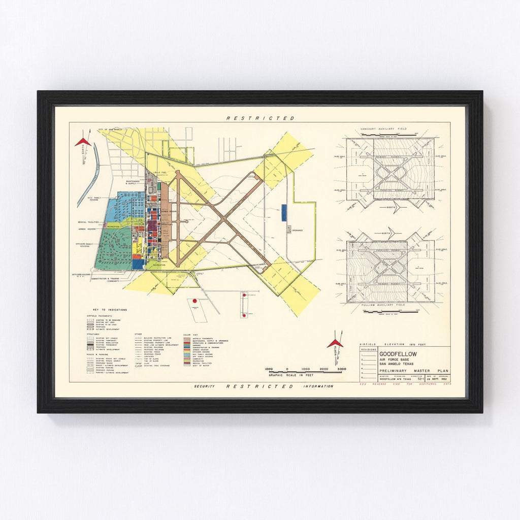 Vintage Map of Goodfellow Air Force Base, 1952