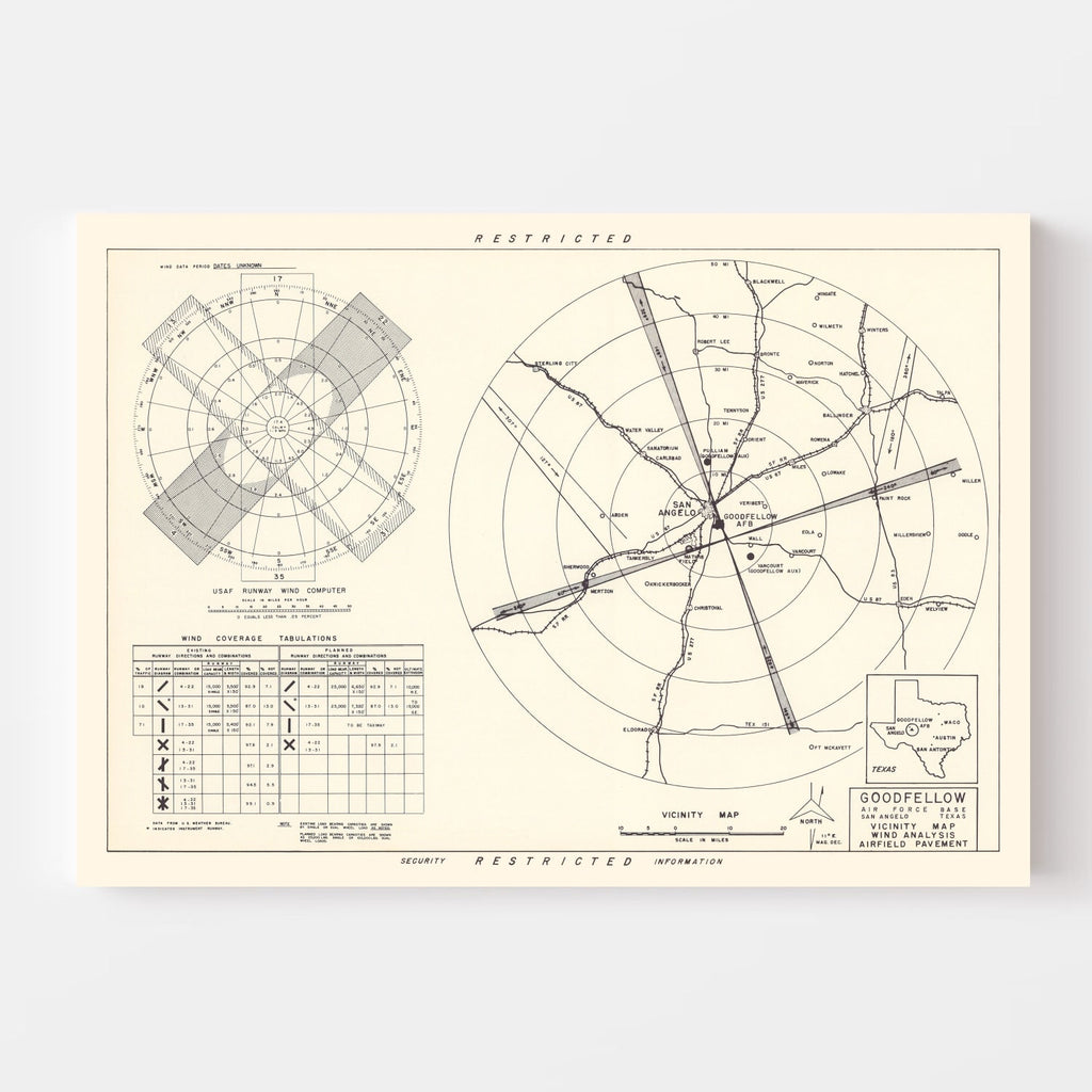 Vintage Map of the Goodfellow Air Force Base Vicinity, 1952