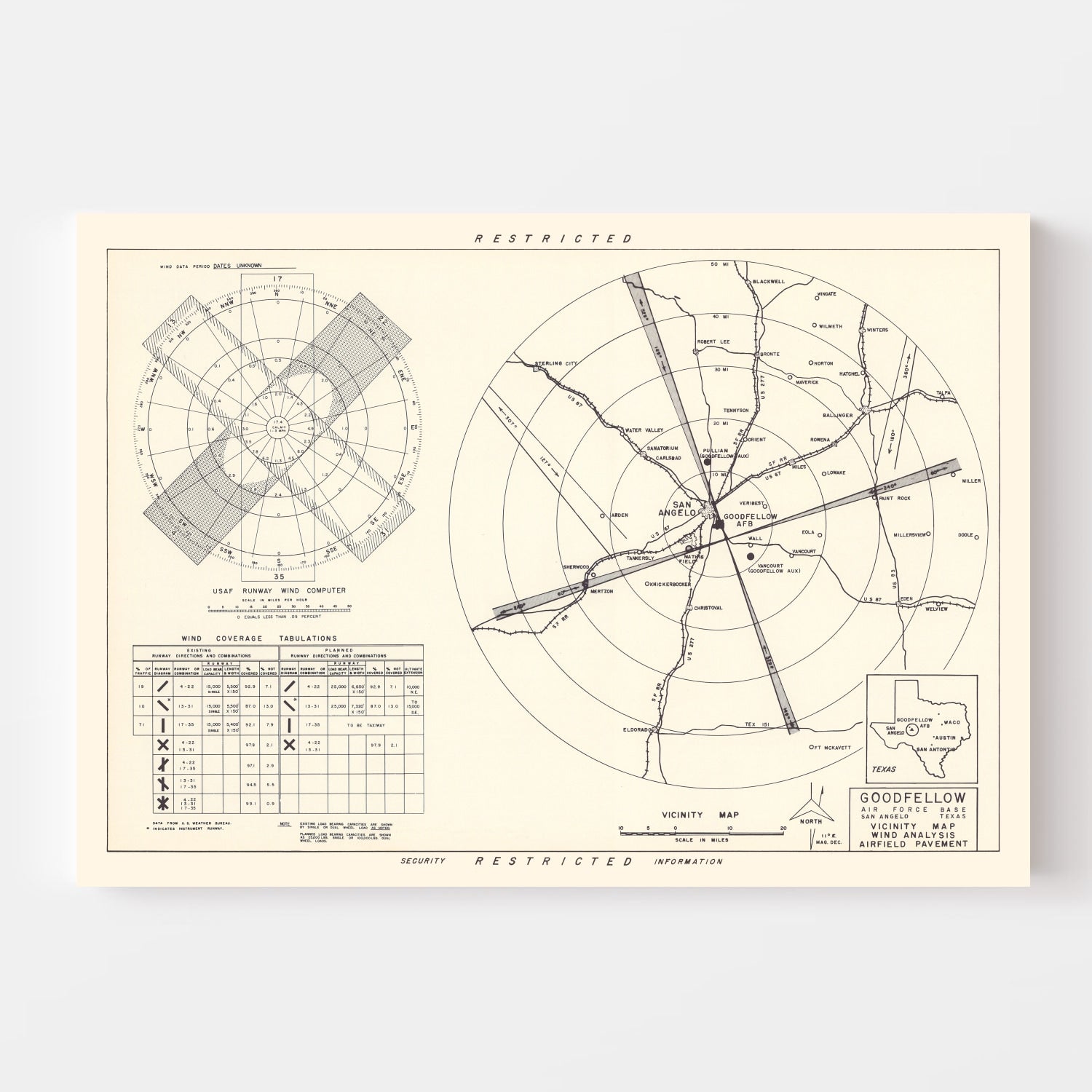 Vintage Map of the Goodfellow Air Force Base Vicinity, 1952