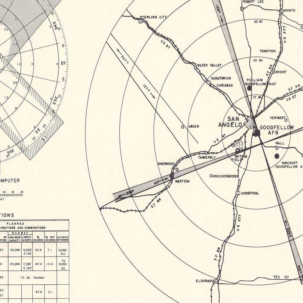 Vintage Map of the Goodfellow Air Force Base Vicinity, 1952