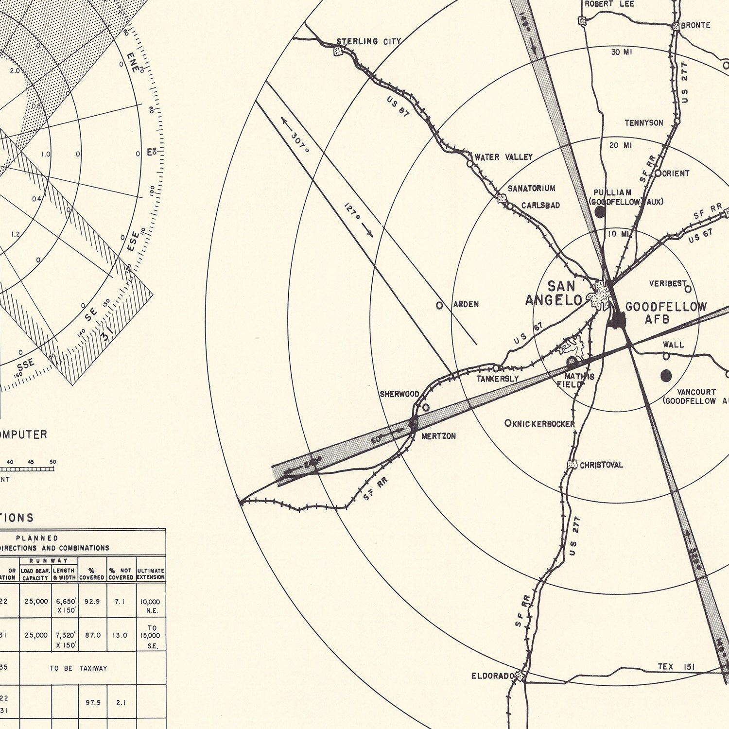 Vintage Map of the Goodfellow Air Force Base Vicinity, 1952
