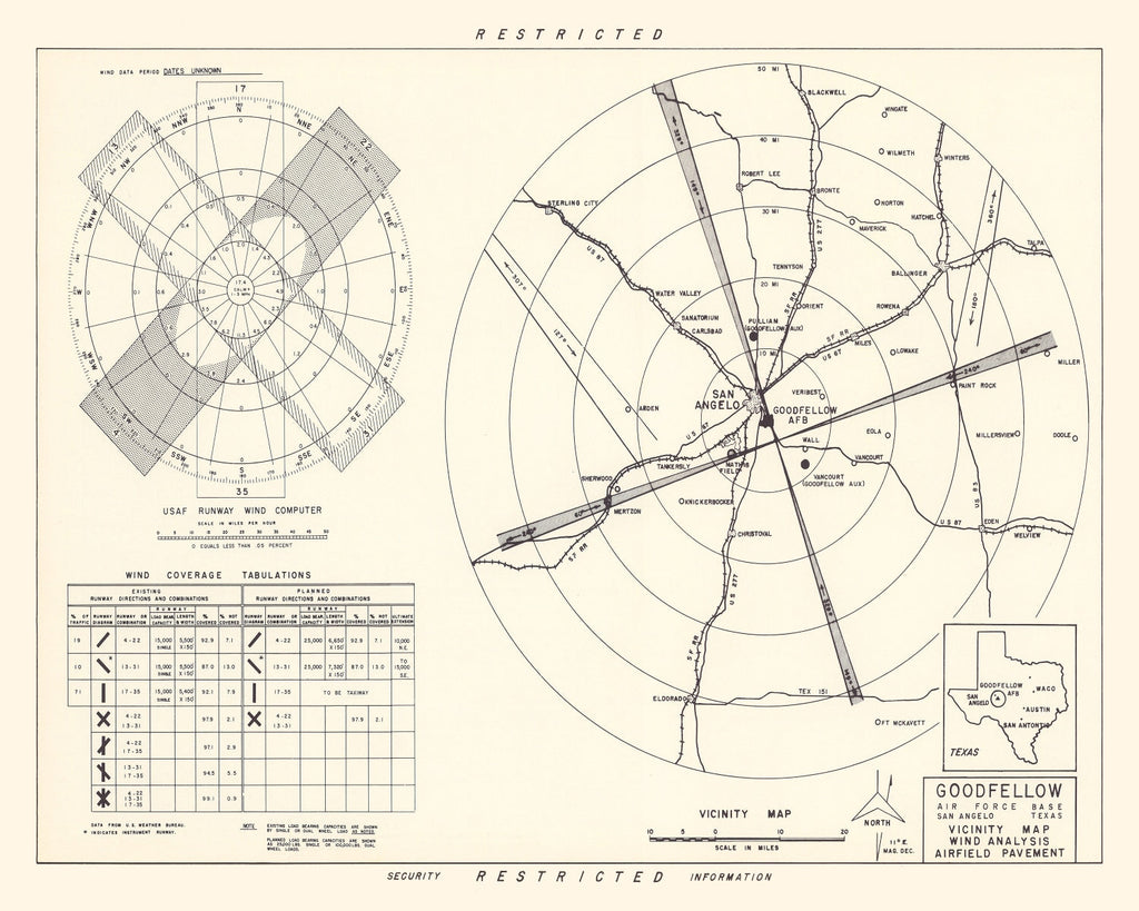 Vintage Map of the Goodfellow Air Force Base Vicinity, 1952