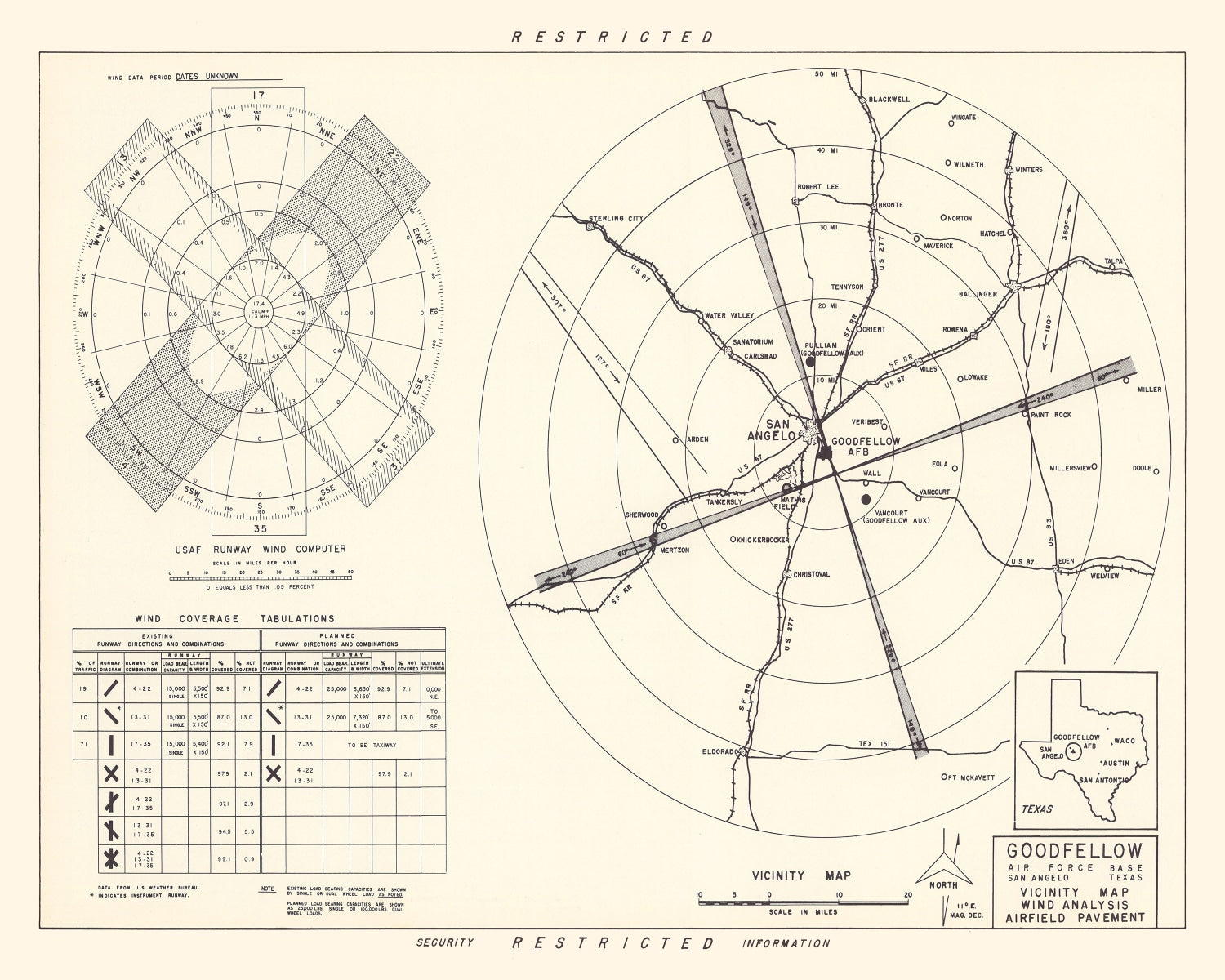 Vintage Map of the Goodfellow Air Force Base Vicinity, 1952