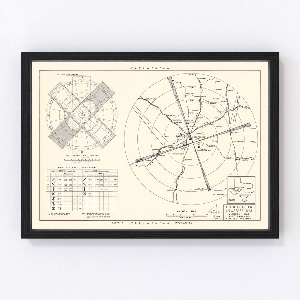 Vintage Map of the Goodfellow Air Force Base Vicinity, 1952