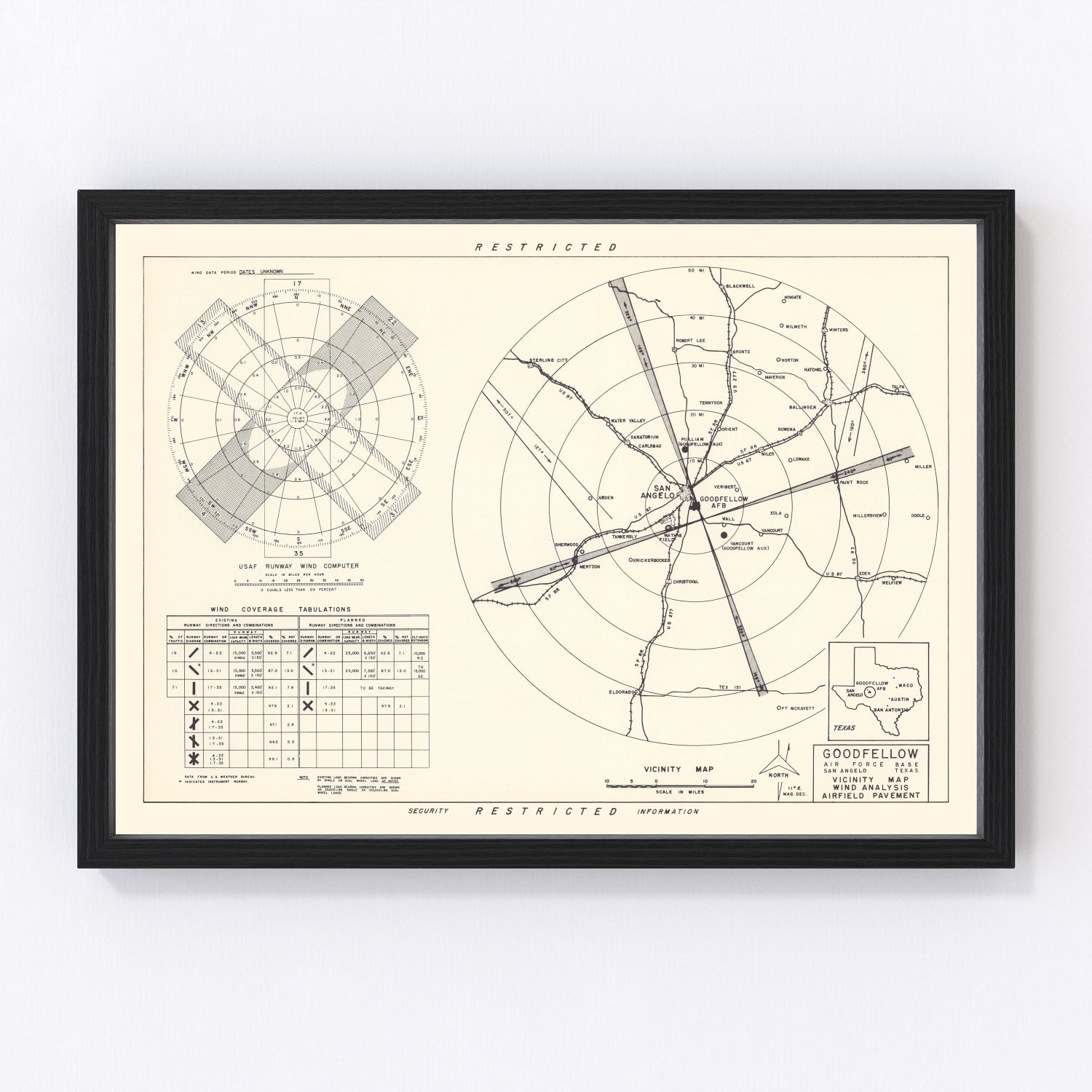 Vintage Map of the Goodfellow Air Force Base Vicinity, 1952
