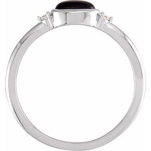 Platinum 6x4 mm Round Natural Black Onyx & .03 CTW Natural Diamond Ring