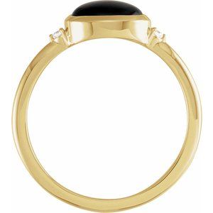 14K Yellow Gold 8x6 mm Round Natural Black Onyx & .03 CTW Natural Diamond Ring