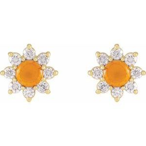 14K Yellow Gold Natural Citrine & 1/8 CTW Natural Diamond Flower Earrings