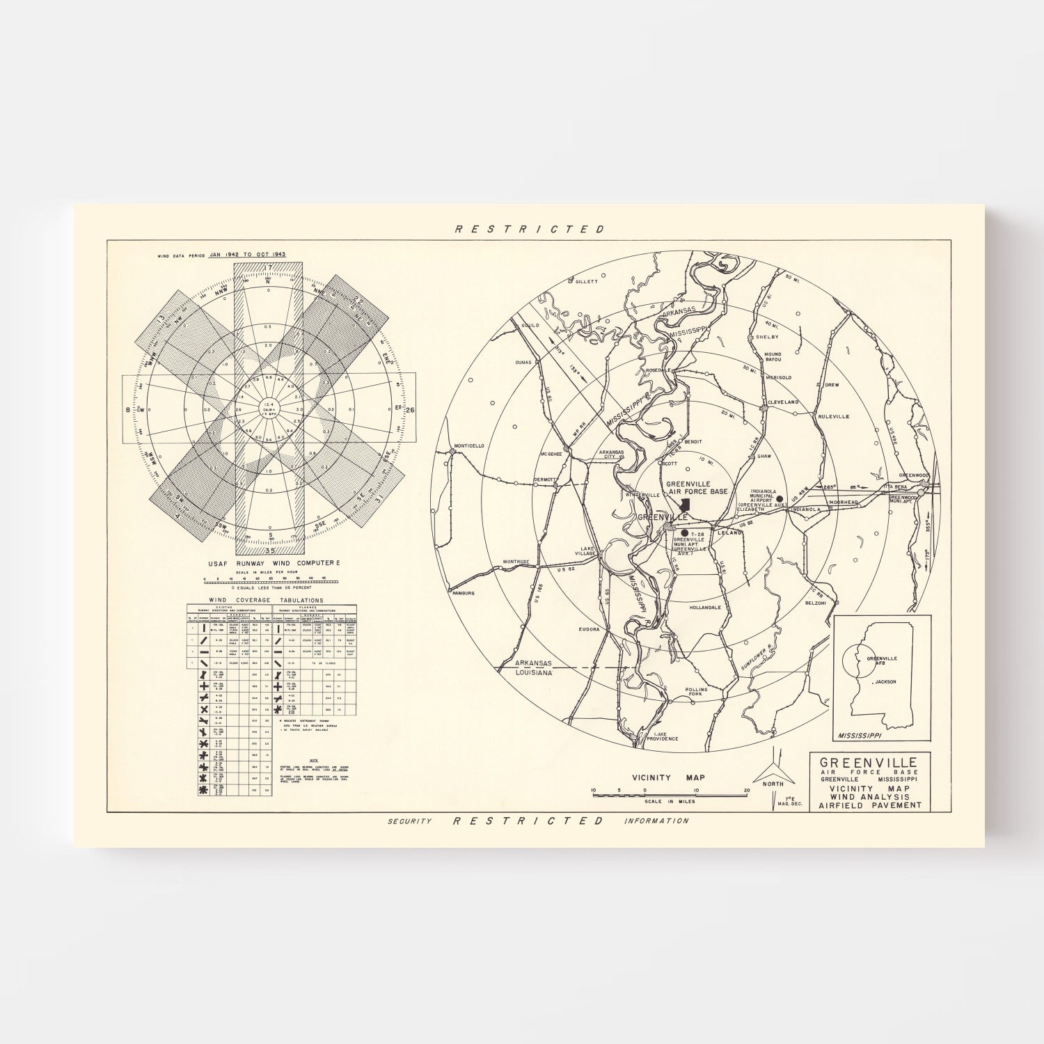 Vintage Map of the Greenville Air Force Base Vicinity, 1951