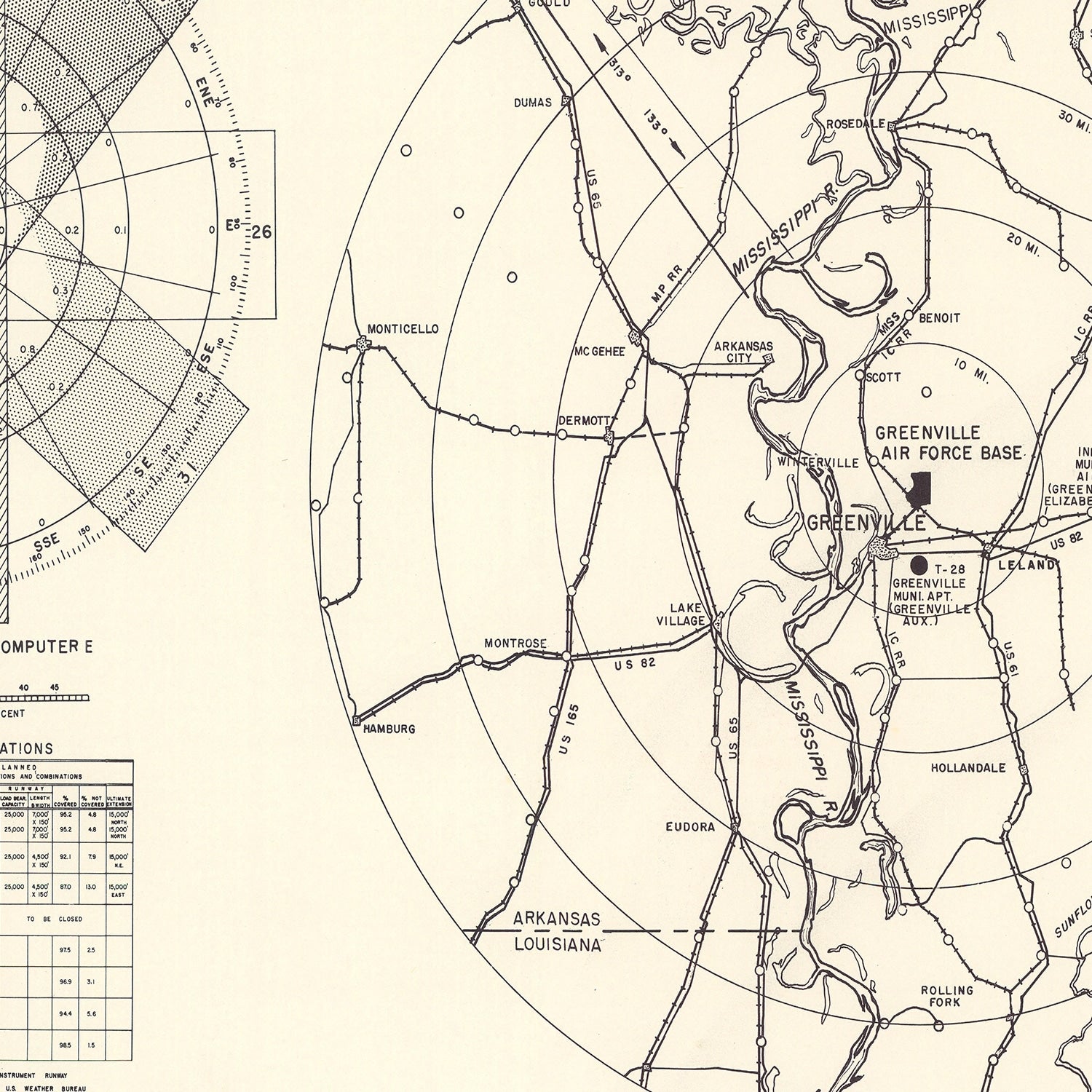 Vintage Map of the Greenville Air Force Base Vicinity, 1951