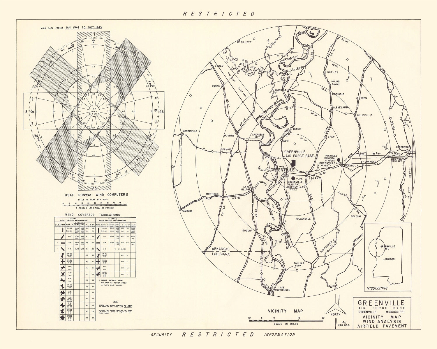 Vintage Map of the Greenville Air Force Base Vicinity, 1951