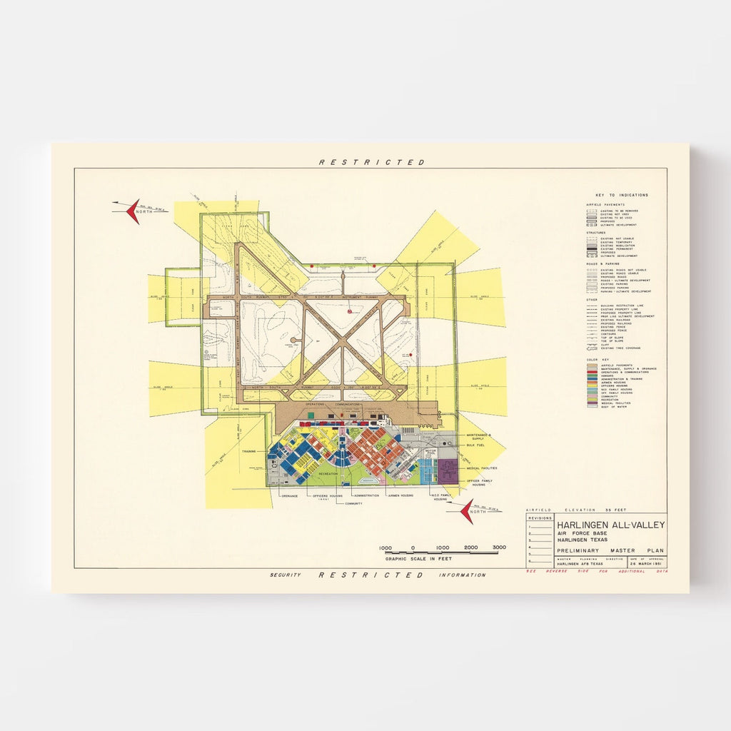 Vintage Map of Harlingen All-Valley Air Force Base, 1951