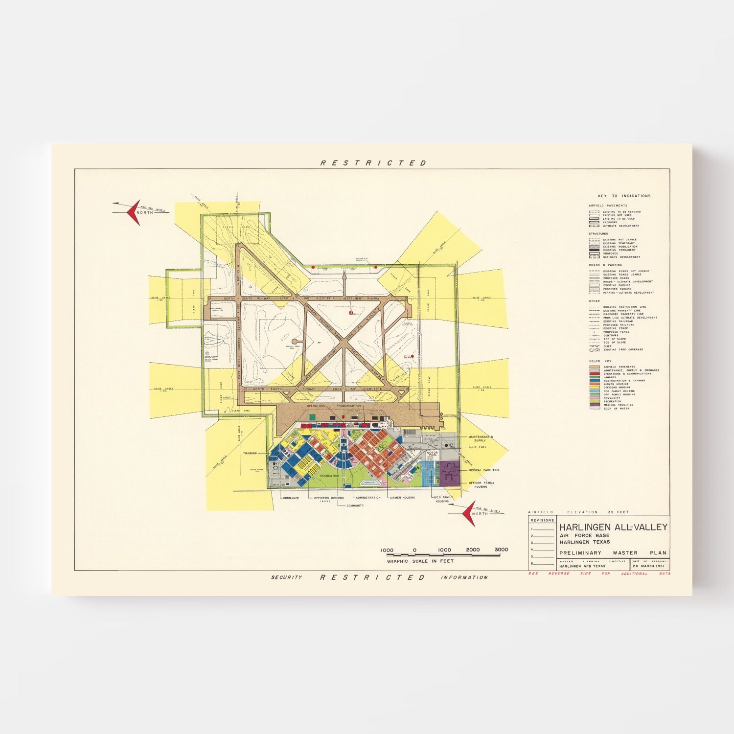 Vintage Map of Harlingen All-Valley Air Force Base, 1951