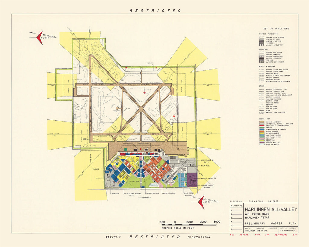 Vintage Map of Harlingen All-Valley Air Force Base, 1951
