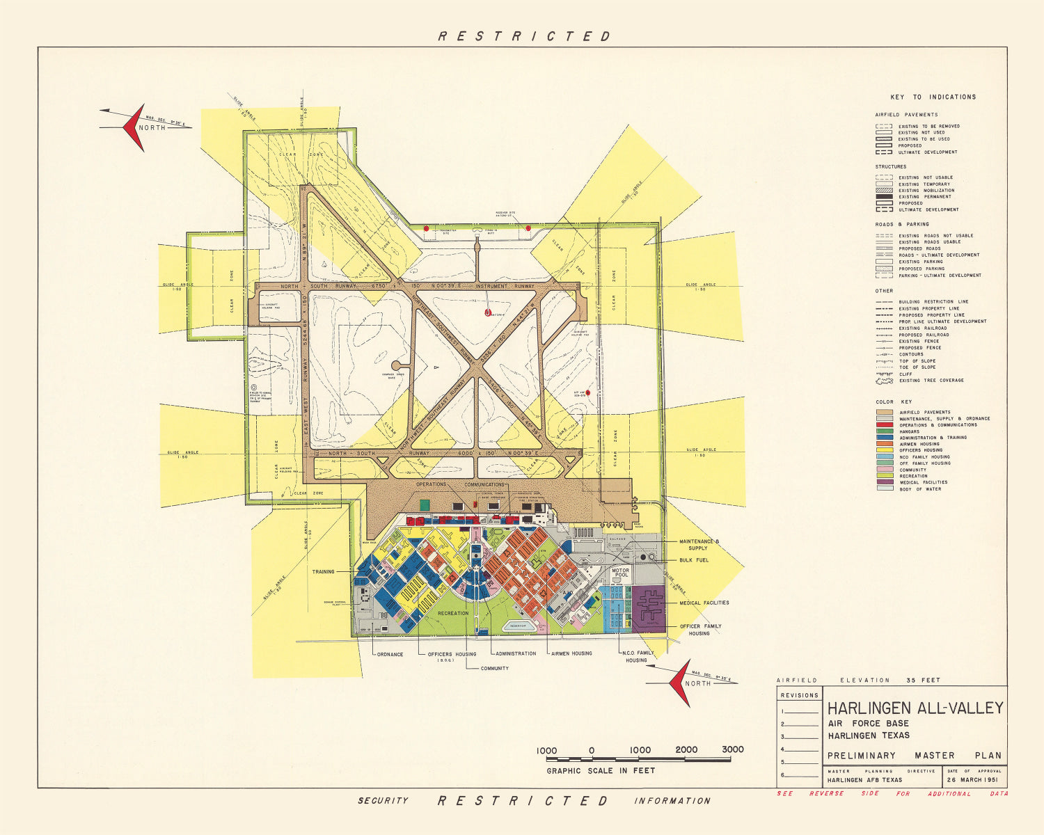 Vintage Map of Harlingen All-Valley Air Force Base, 1951