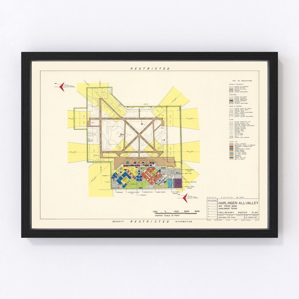 Vintage Map of Harlingen All-Valley Air Force Base, 1951