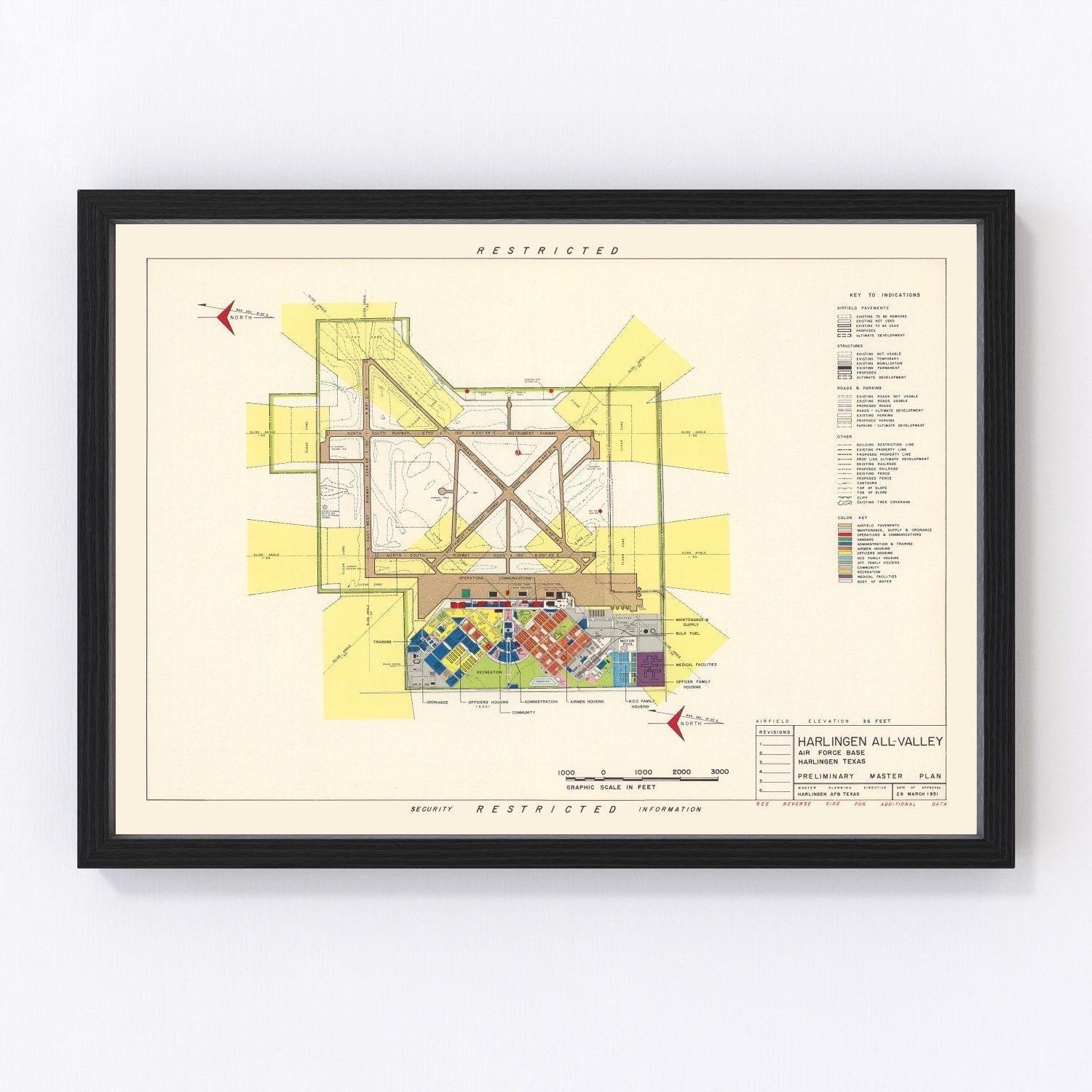 Vintage Map of Harlingen All-Valley Air Force Base, 1951