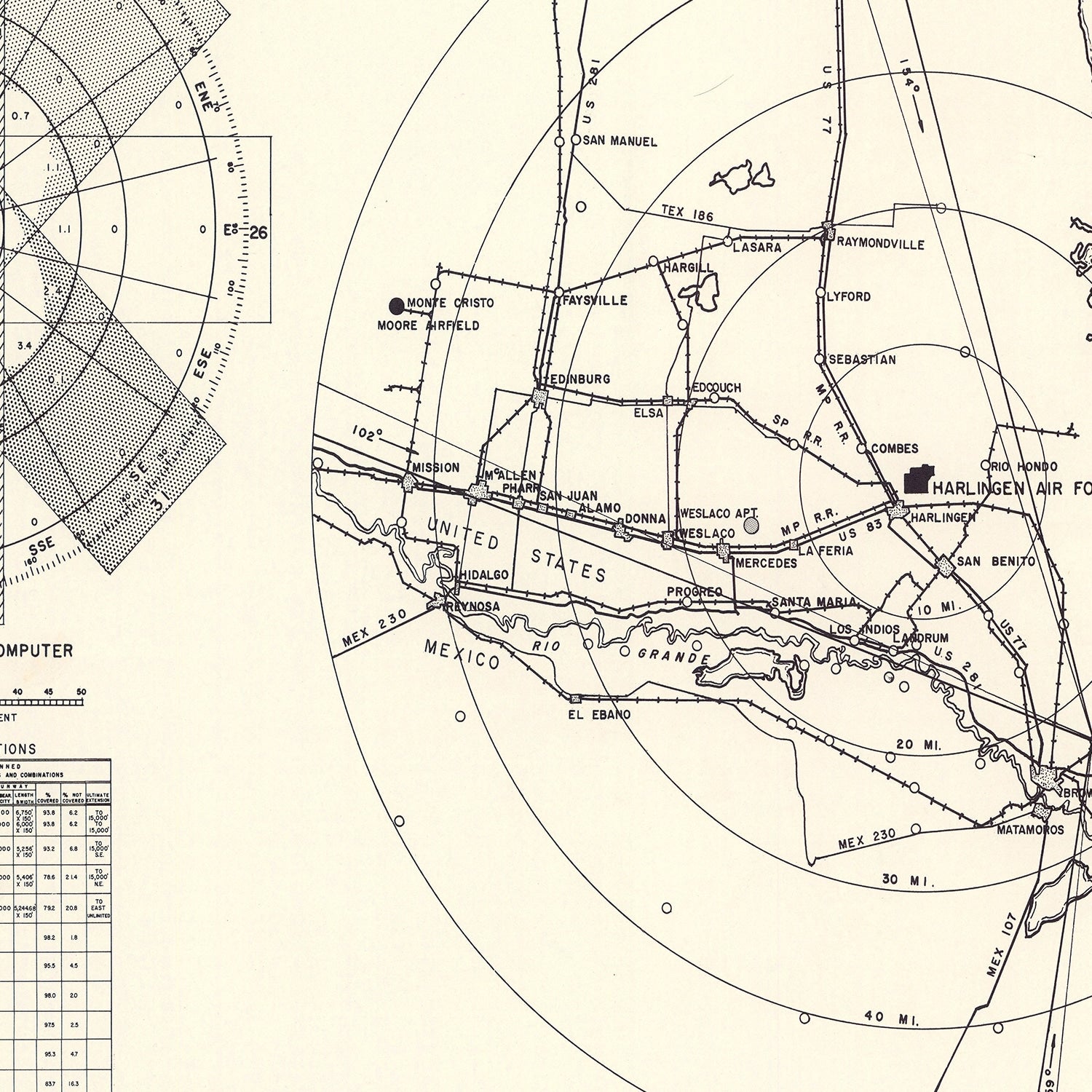 Vintage Map of the Harlingen All-Valley Air Force Base Vicinity, 1951