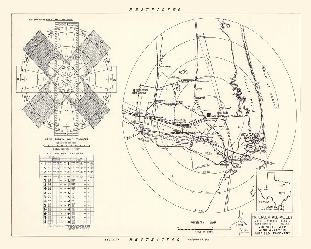 Vintage Map of the Harlingen All-Valley Air Force Base Vicinity, 1951