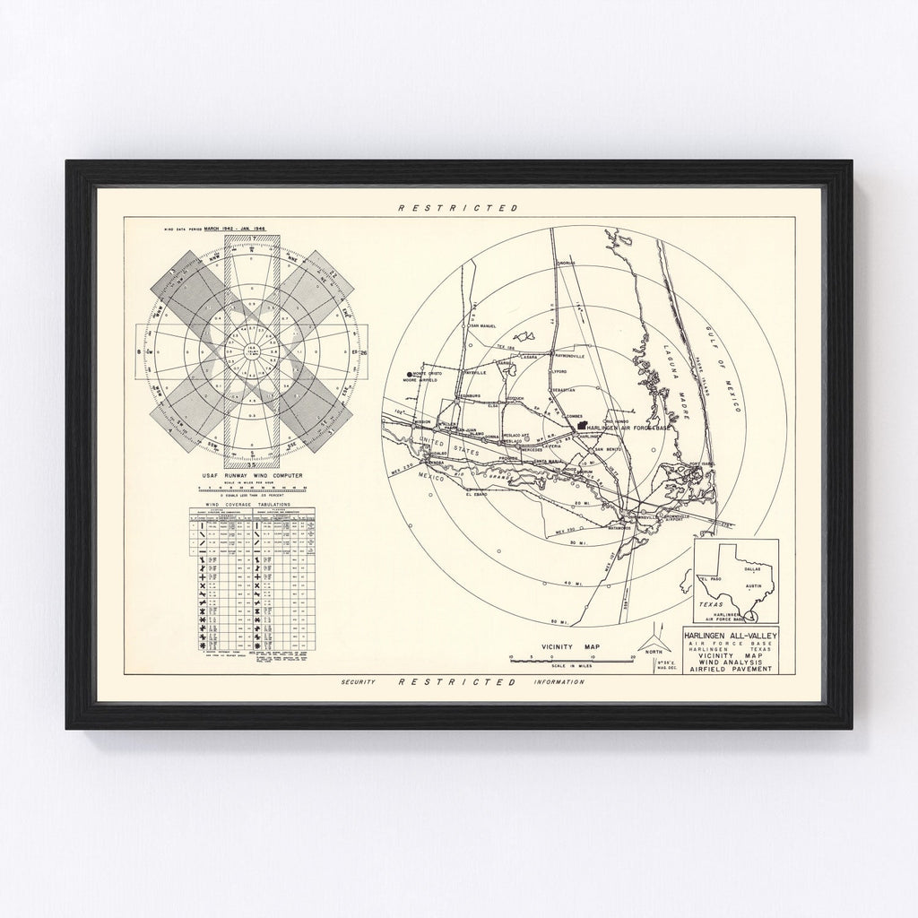 Vintage Map of the Harlingen All-Valley Air Force Base Vicinity, 1951