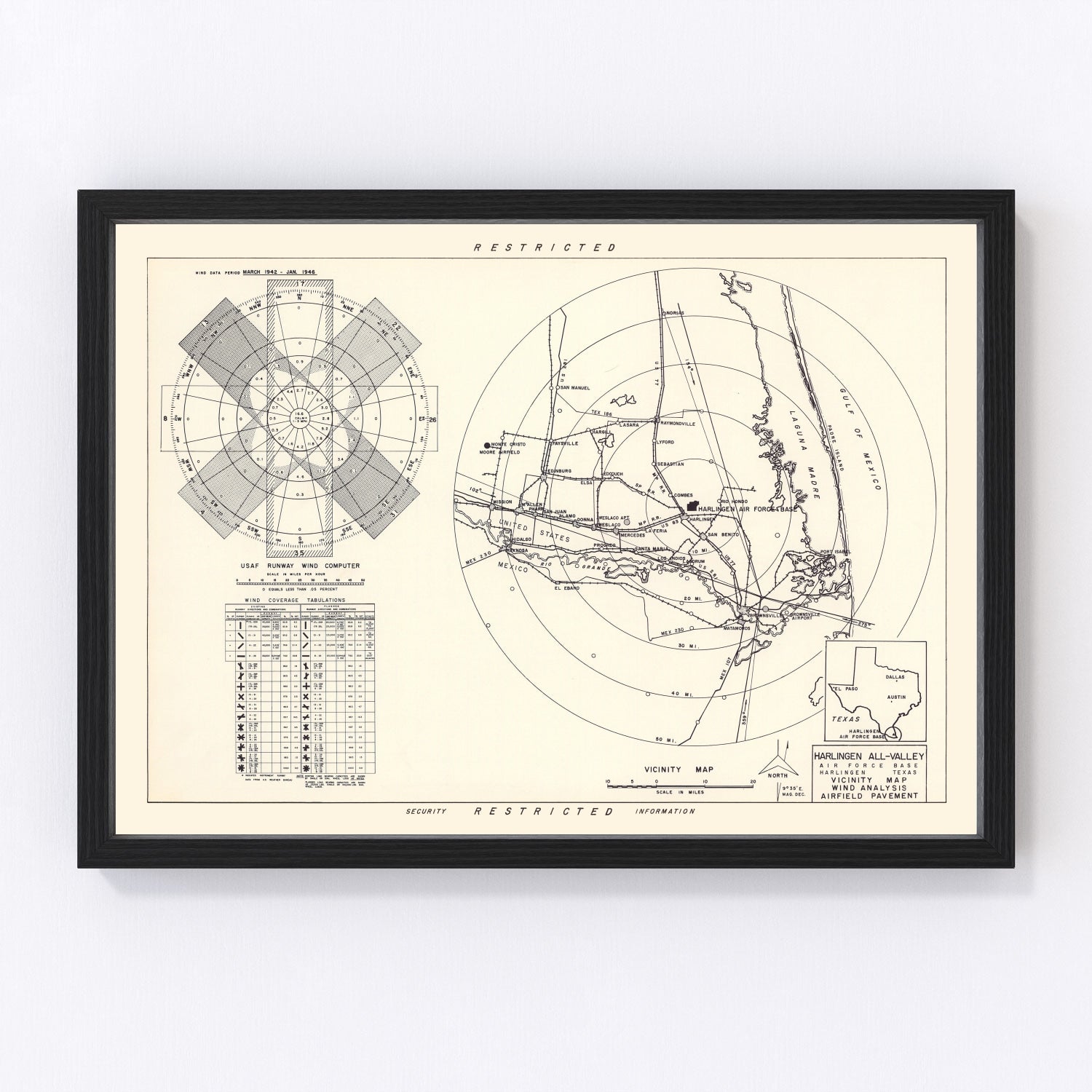 Vintage Map of the Harlingen All-Valley Air Force Base Vicinity, 1951