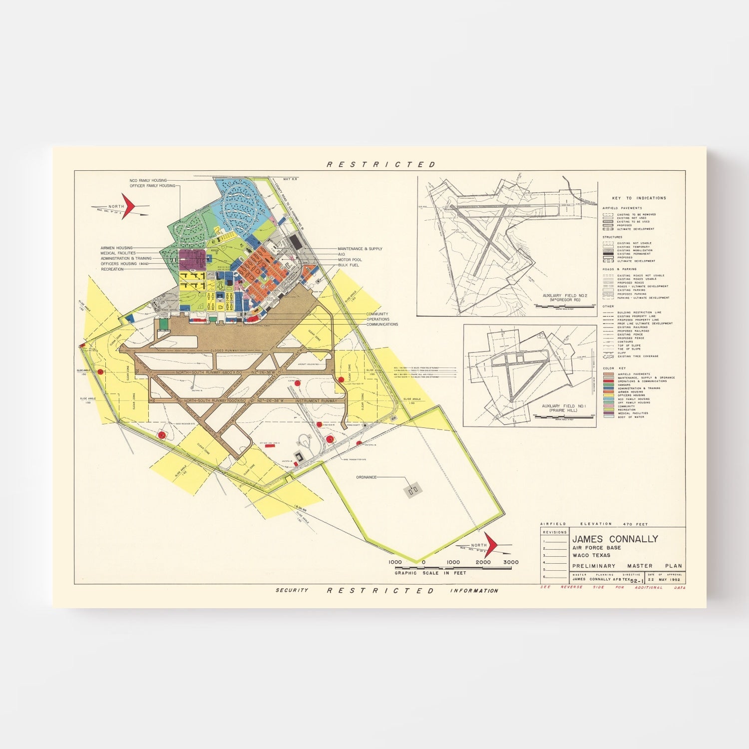 Vintage Map of James Connally Air Force Base, 1952