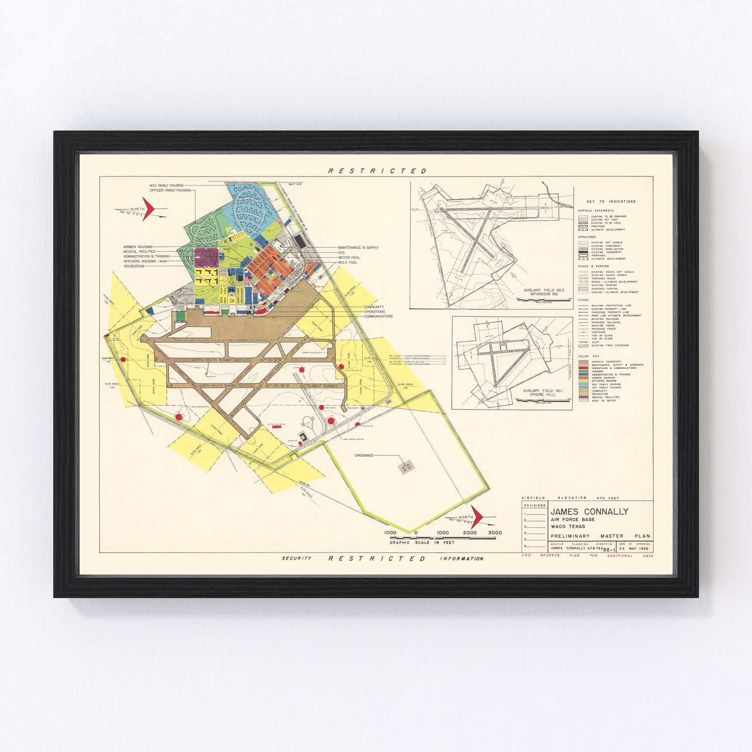 Vintage Map of James Connally Air Force Base, 1952