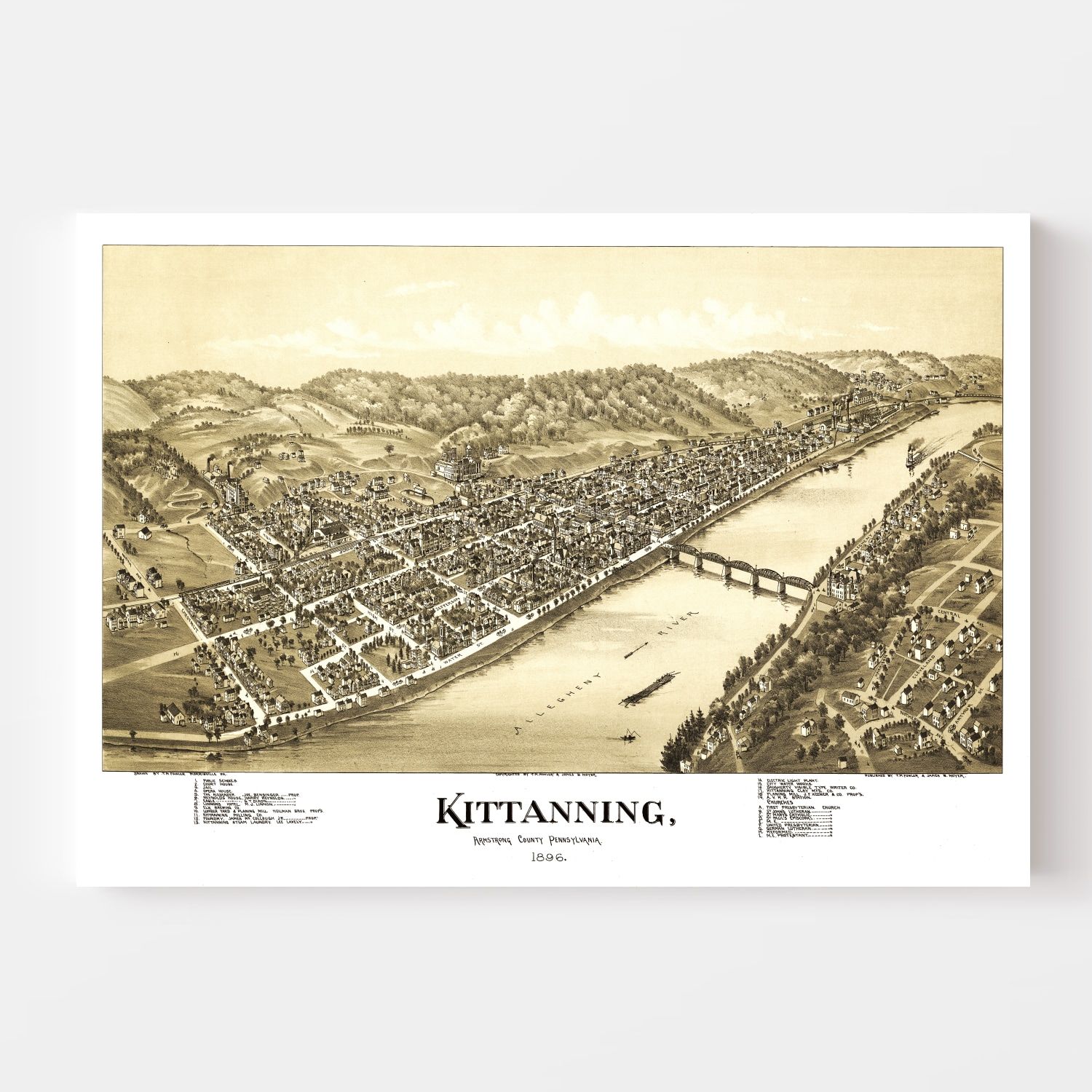 Vintage Map of Kittanning, Pennsylvania 1896
