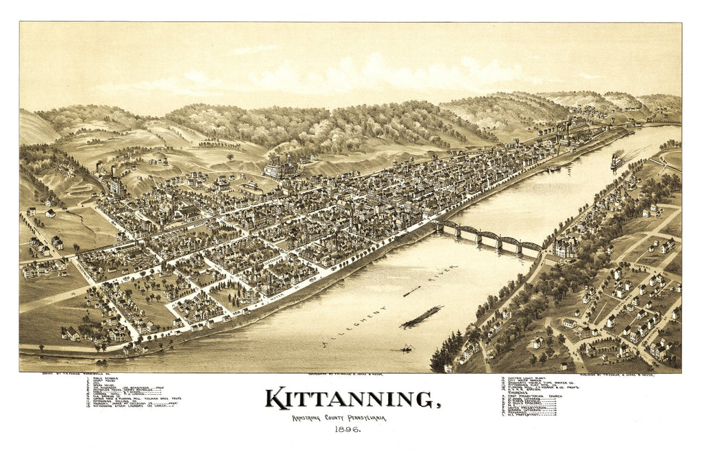 Vintage Map of Kittanning, Pennsylvania 1896